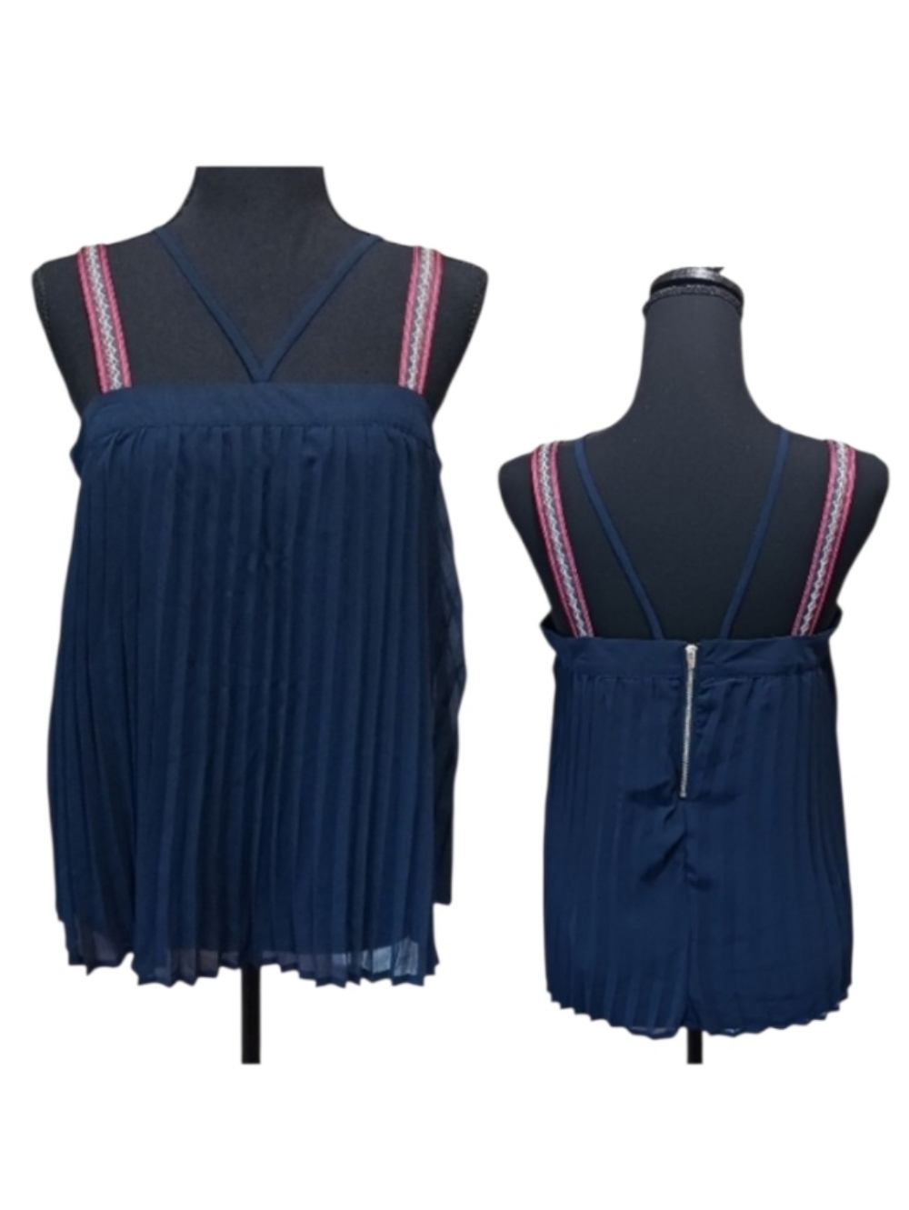 Bohemian Accordion Pleat Strappy Top Blouse Coastal Cami Sleeveless